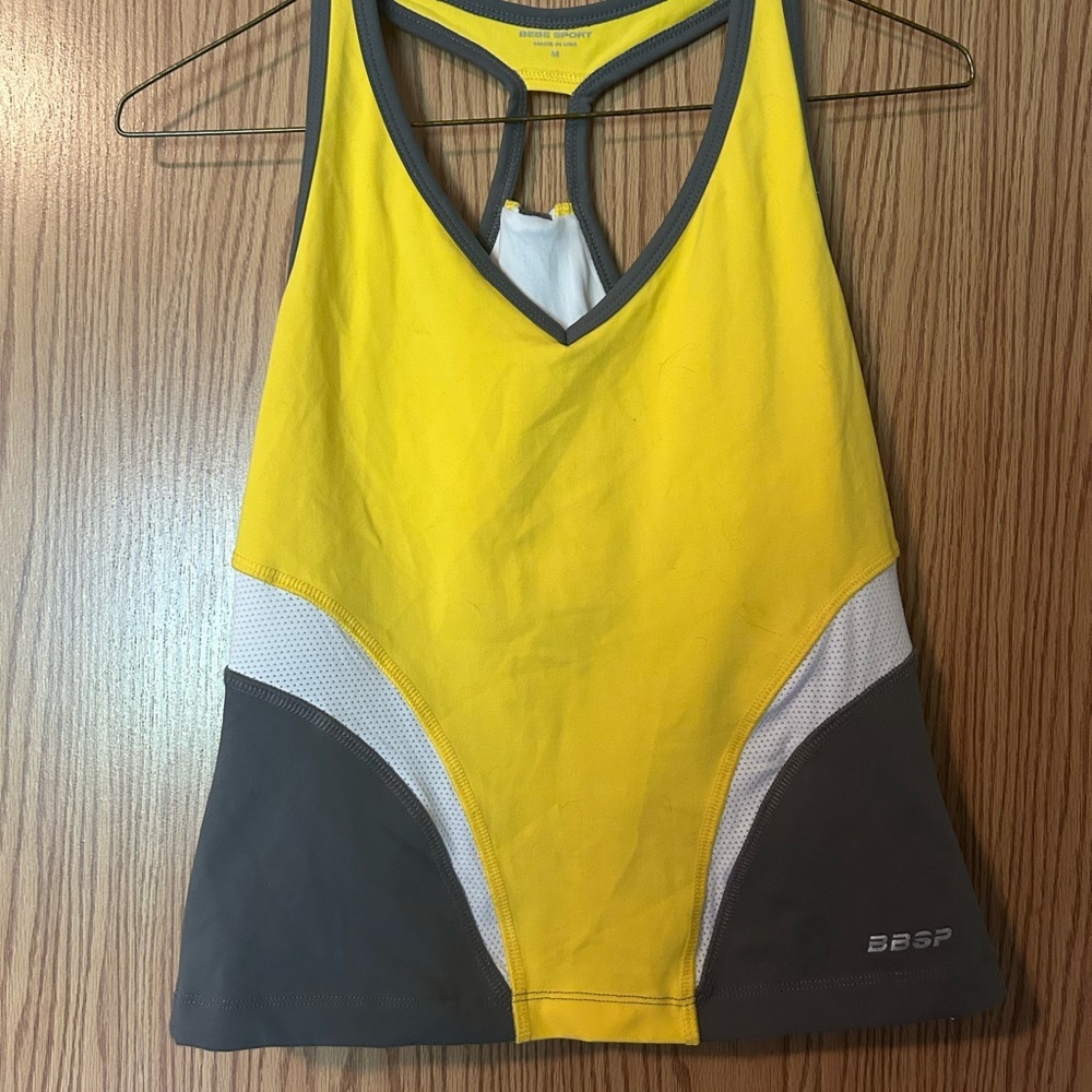 bebe Yellow and Gray Racerback Sports Bra
